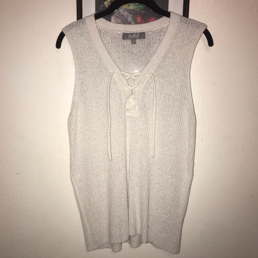 Marled by Reunited Clothing White Sleeveless Lace Up Sweater Vest Tank Small